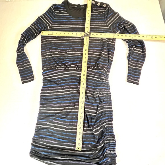 White House Black Market Metallic Striped Ruched Dress Blue Black Silver Mens M - Picture 5 of 10
